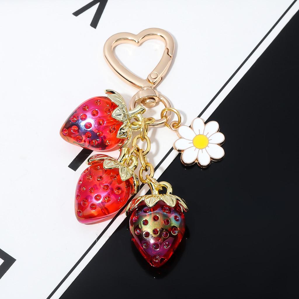 Cute Heartshaped Strawberry Sunflower Keychain With Metal And Acrylic For Girls And Teens