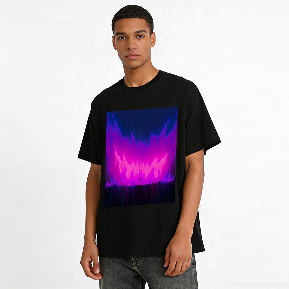 Cyber Neon Cloud Silhouette Print Top Trendy Street Style Loose Casual Unisex T-Shirt Pure Cotton T-shirt
