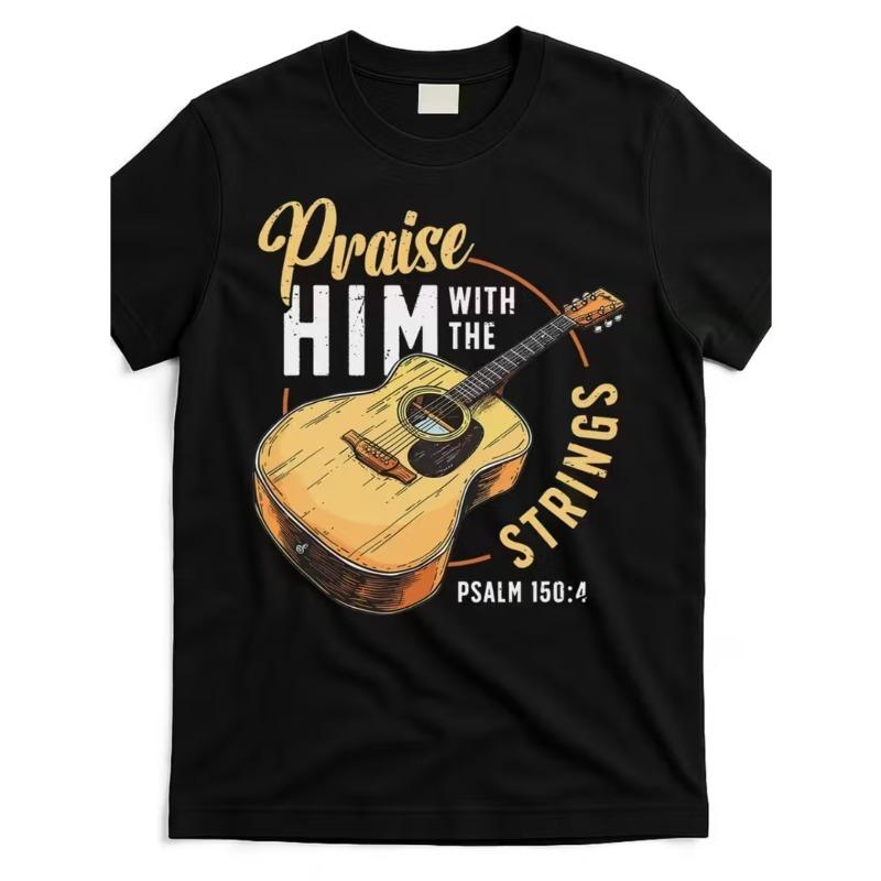 Men S Graphic Tee, Featuring a Guitar Design in Street Art Style, Music-Inspired Clothing S чёрный