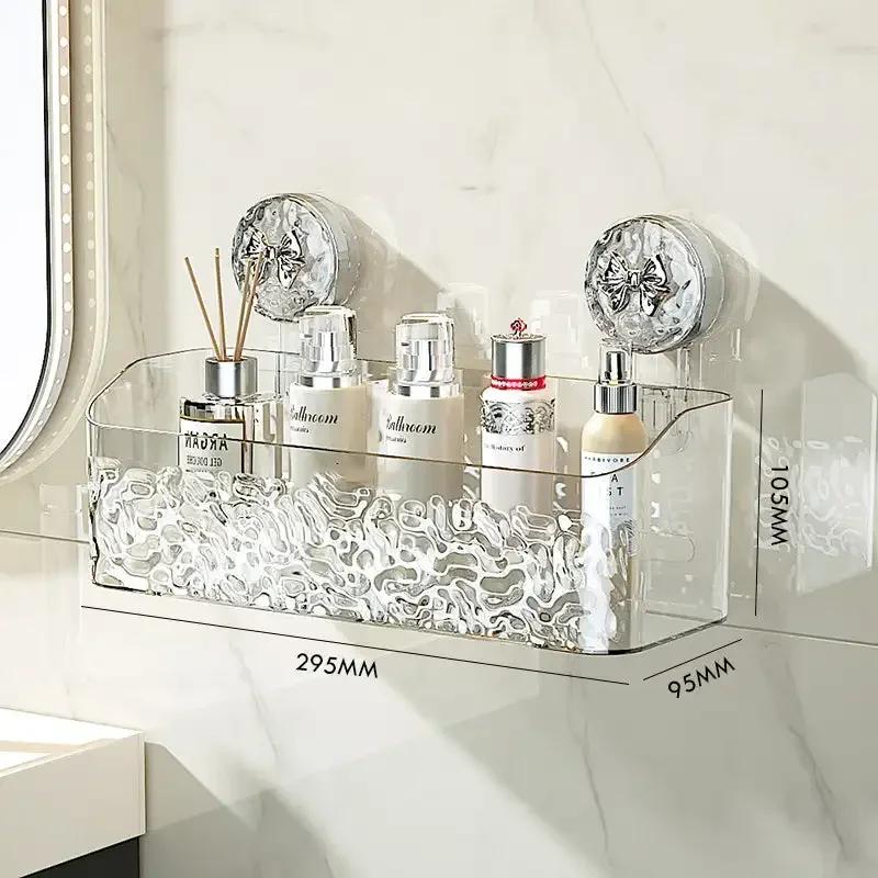 Capacity Pattern Suction Cup Shelf Multi-Capacity Sucker Rack Bathroom Suction Tray Shelf, No Punch Box Bathroom Hanging Basket