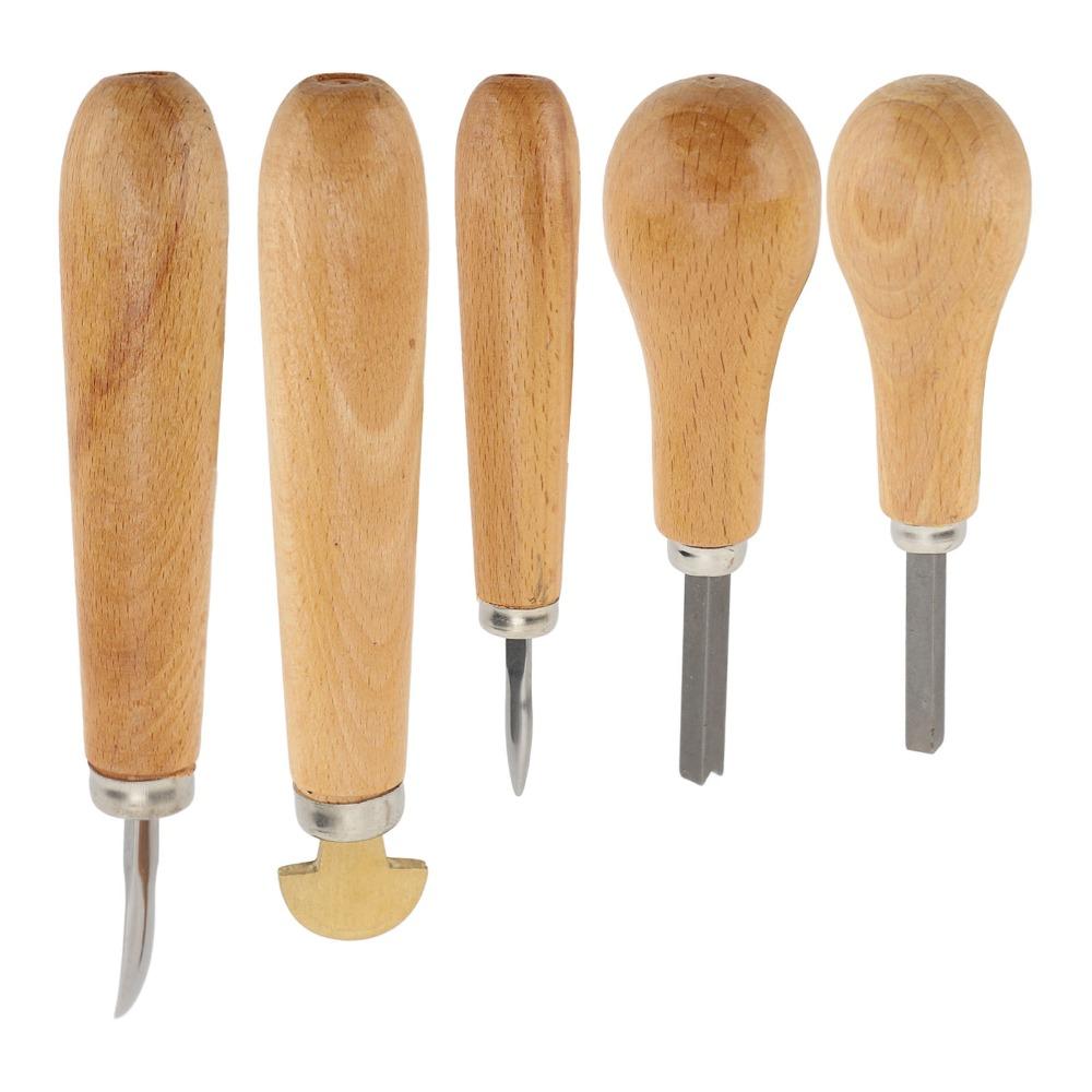 5Pcs Durable Tip Setting Tool Wood Handle Carving Chisel Long Use Prong Pusher Jewelry Making