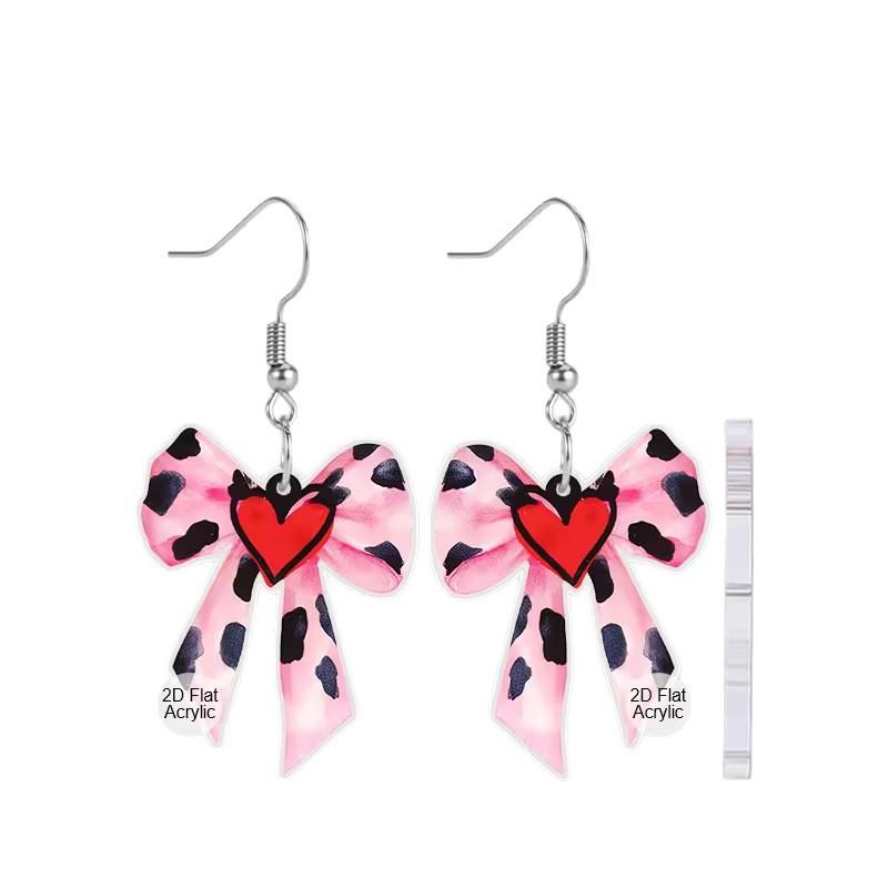 New creative pink leopard print bow earrings niche design sense flat acrylic love bow earrings