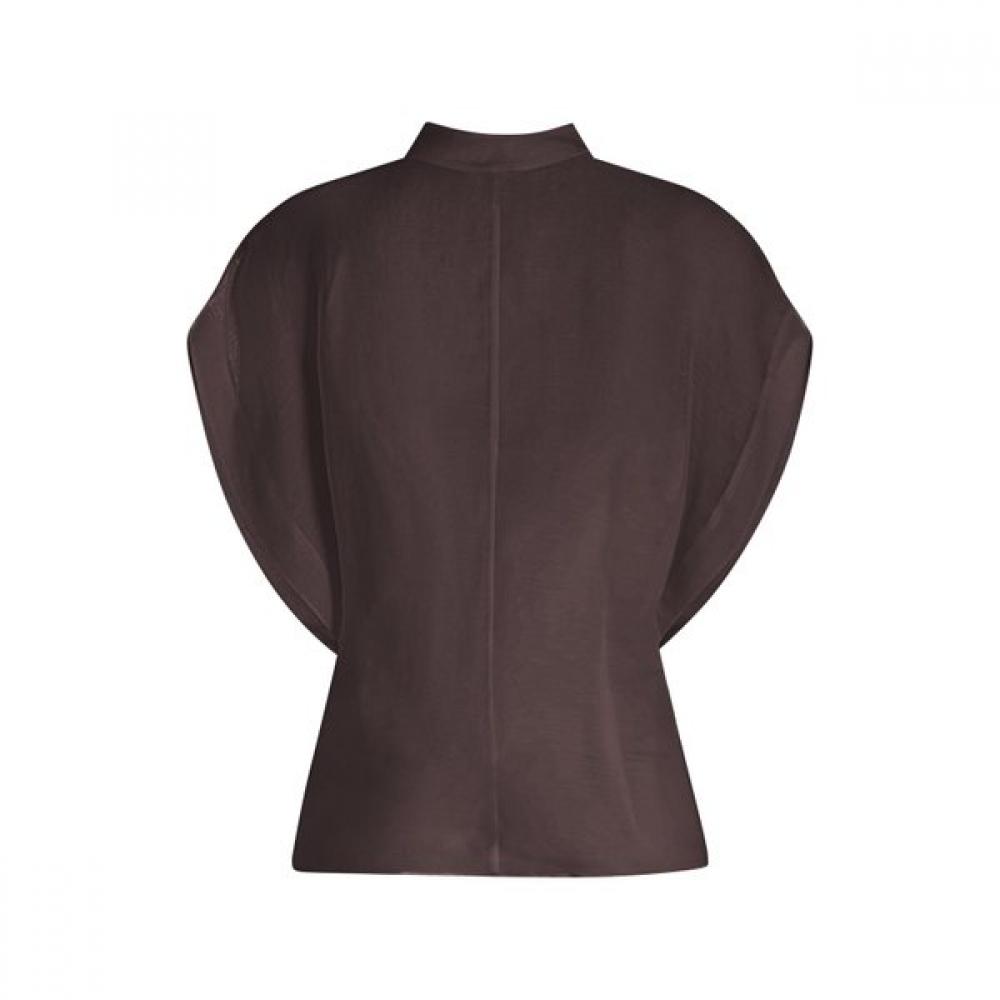 BoSS Regular Fit Women S Short Sleeve blouSe Stand Collar Dark Brown  5055971726