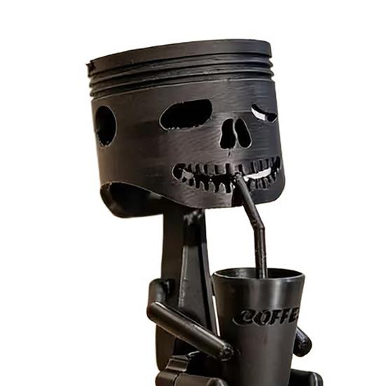 3D Printed Coffee Drinking Desk Sculpture Hanging Skull Ornament Matte Black Edge Design for Office Desks Coffee Corners Stress Relief Gift Decor