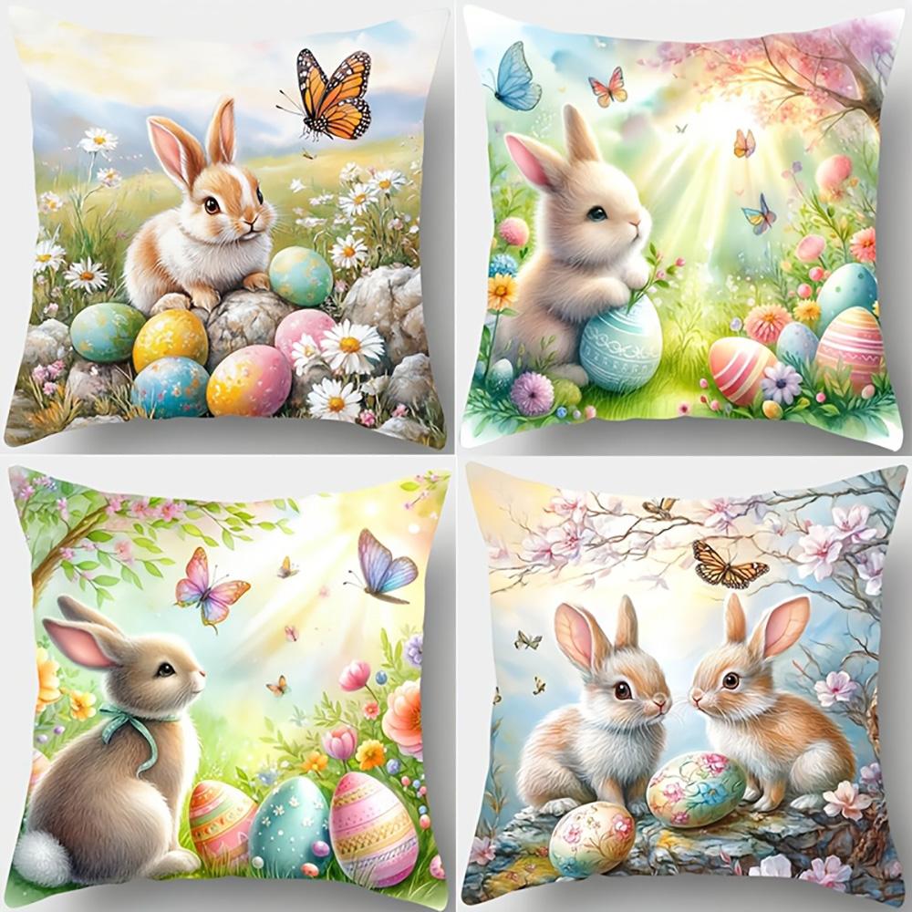1/4pcs Easter Bunny and Egg Printed Pillowcases Sofa Cushion Cover Home Bedroom Room Decoration