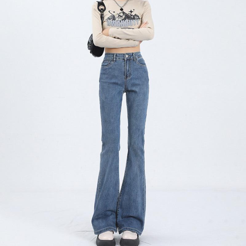 Black Micro-pull Pants Jeans Women s Spring and Autumn Slim-fitting Horseshoe Small High-waisted Flared Pants New Gray Tight S