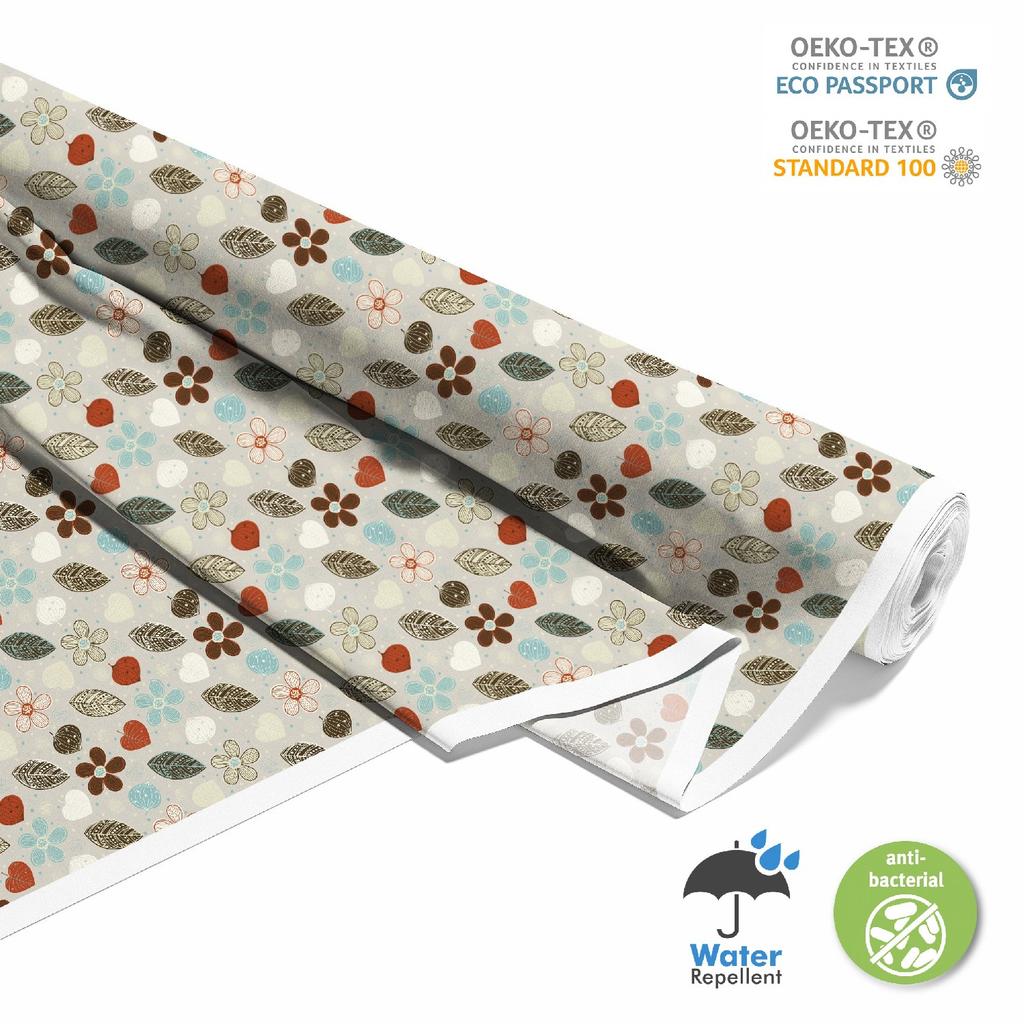 Outdoor Dekostoffe Oxford - Motiv Blumen, Gepunktete Blätter