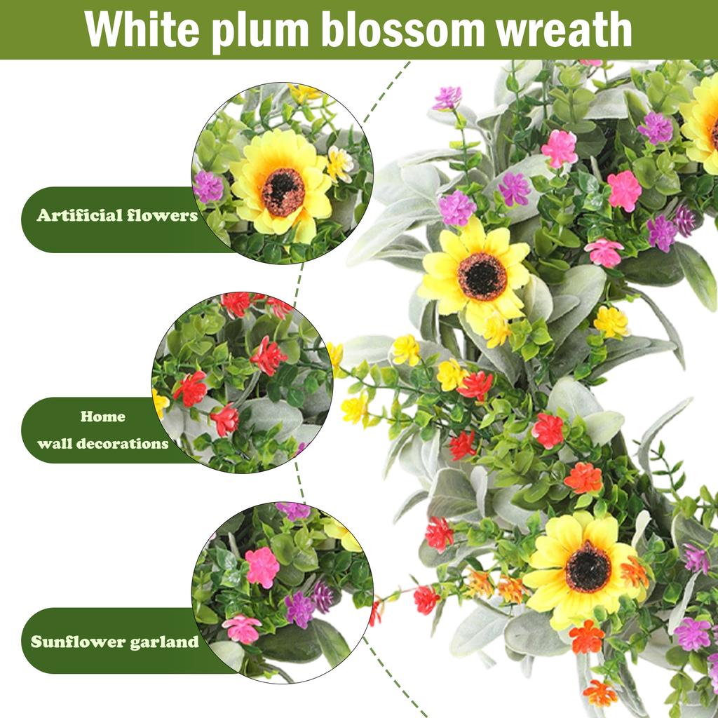 3D 45cm Spring Sunflower  Wreath Door Hanging Home Hallway Fireplace Wall Hanging