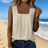 Women’s Square Neck Pleated Tank Top Sleeveless Casual Blouse Loose Fit Lightweight Pullover Shirt for Daily Wear