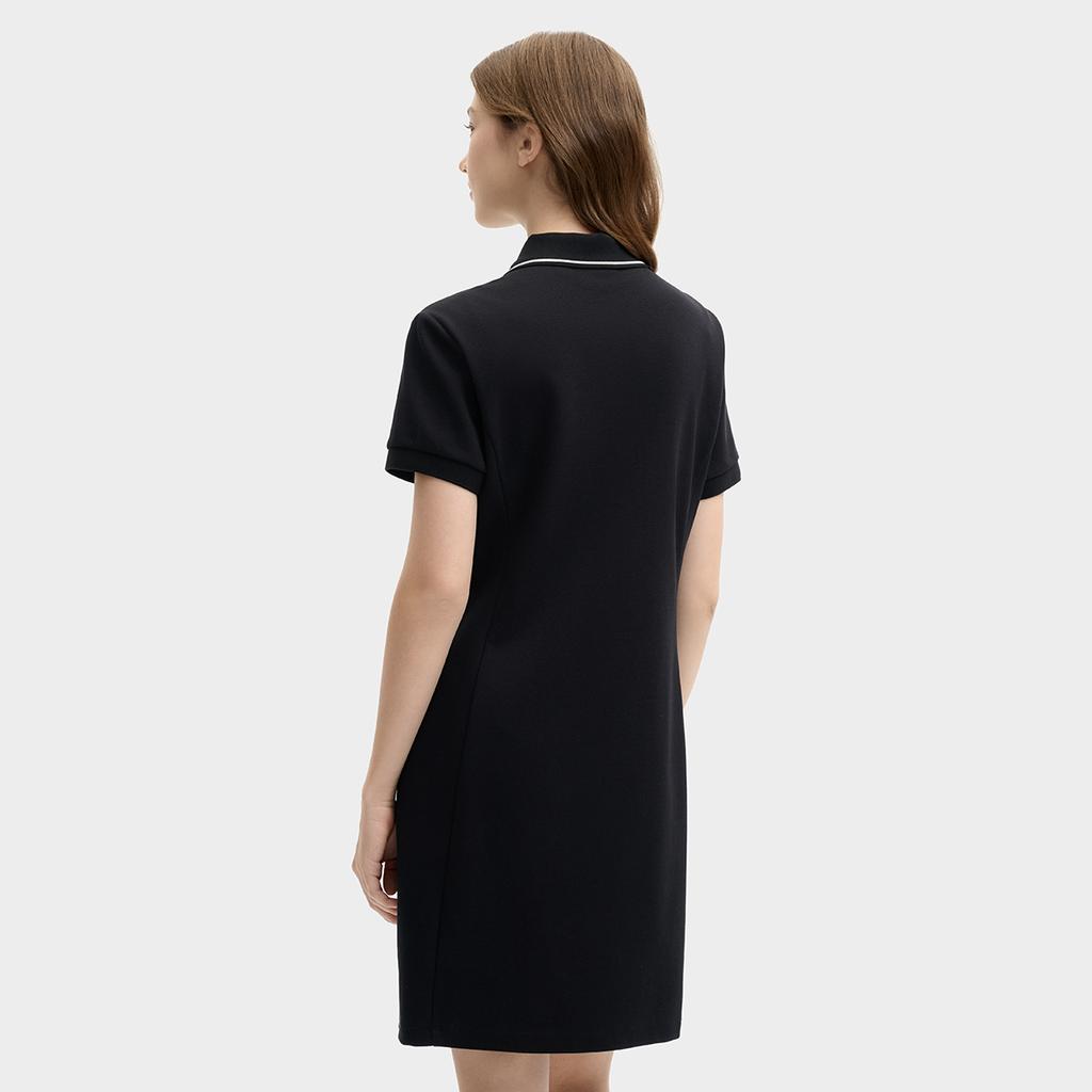 FILA Original Solid Color Comfortable Casual Versatile Polo Collar Short Sleeve Dress Women Dresses Black F51W529316F-BK