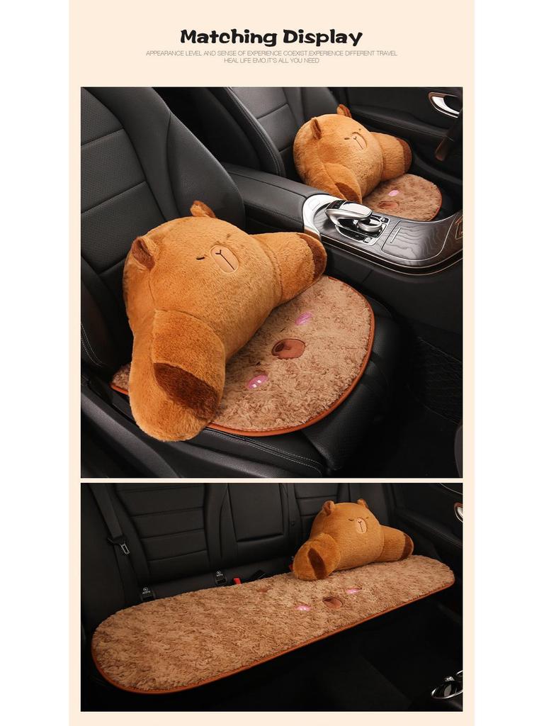Cartoon Cute Capybara Winter Plush Car Seat Cushion for Cadillac CT5, Aoge XT4, XT5