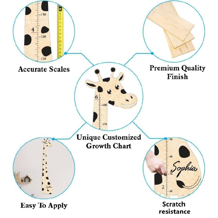 Unique Personalizing Height Chart Wooden Giraffe Growth Ruler for Kids’ Wall Removable Nursery Decoration