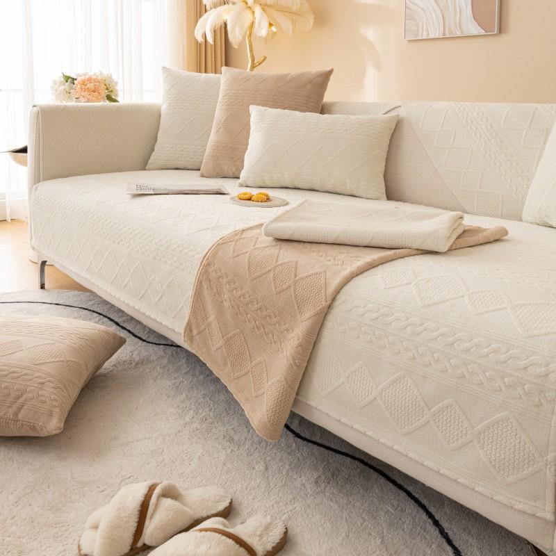 Winter New Thick Velvet Sofa Cushion Home Living Room Decoration Anti Slip Backrest Towel Modern Minimalist Solid Color Diamond Grid Sofa Cover