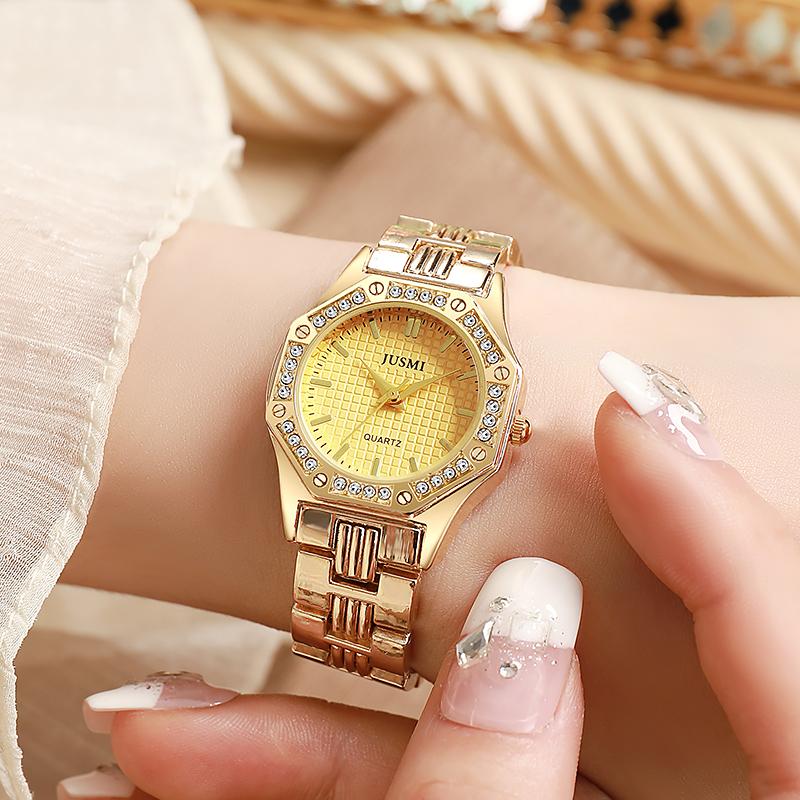 Fashion Light Luxury Diamond Set Dial Alloy Strap Women's Quartz Watch Diamond Set Bracelet 5 Pieces Set, Suitable for Thanksgiv