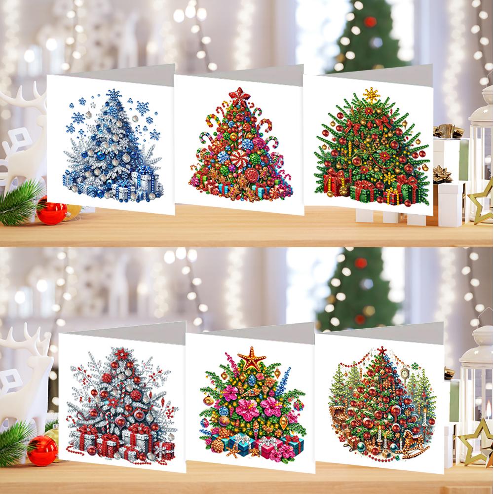 6PCS DIY Xmas Designs Rhinestone Diamond Art Mosaic Postcards Diamond Art Handmade Cards Thank You Cards and Holiday Blessings