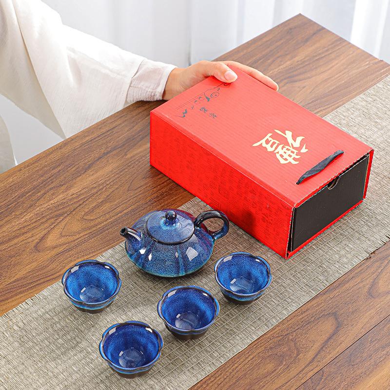 Ceramic Kung Fu Tea Set, Teacup Set, One Pot, Two or Four Cups, Business Express Cup, Souvenir Gift