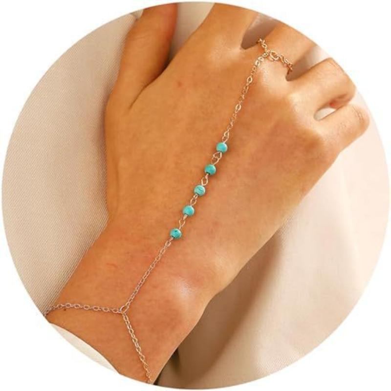 Minimalist Thin Chain Connected Finger Ring Bracelets For Women Multilayer Vintage Ball Beads Link Bangles Party Elegant Jewelry