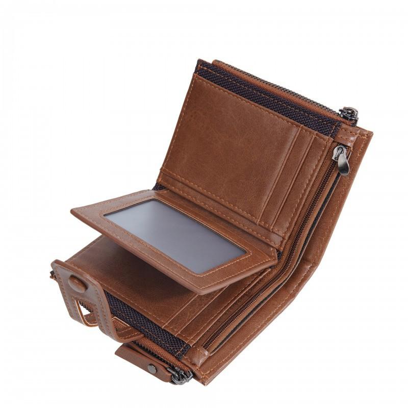 New Men's Wallet Retro Fashion Short Style Multi Card Buckle Soft Leather Clip Zipper Coin Purse