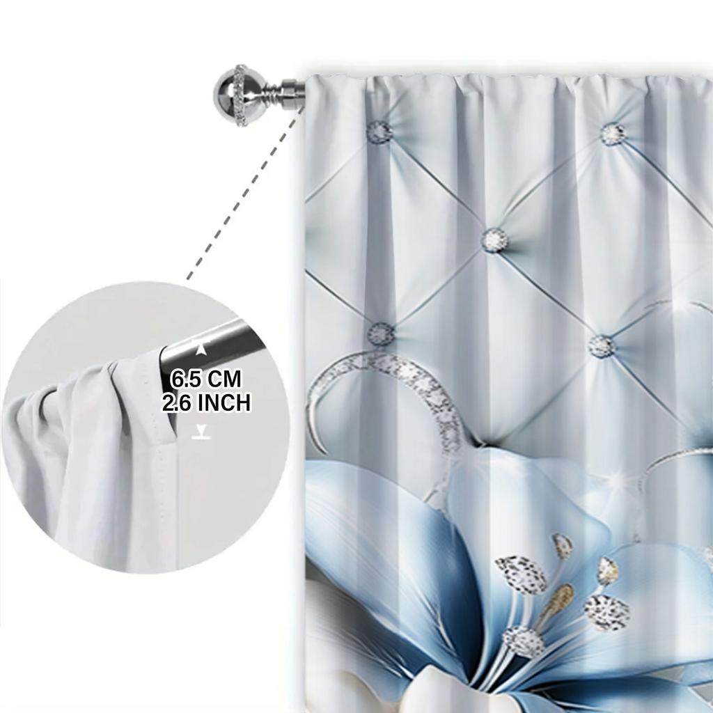 2 Stück 3D-Vorhang mit wunderschönem Schmuckblumen-Druck für die Inneneinrichtung – Fensterbehandlung mit Stangentasche für Schlafzimmer, Büro, Küche