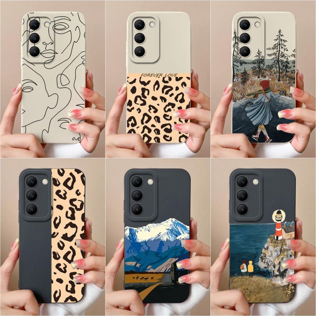 Cover For Vivo V30 SE 5G V40 Lite Pro Y100 (IDN) T3 V30e Y200e Housing Case Liquid Silicone Soft Shockproof Protective Funny Line Pattern Bumper Shell