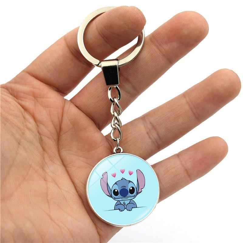 Adorable Stitch Keychain With Gemstone Double-sided Design Zinc Alloy Key Ring