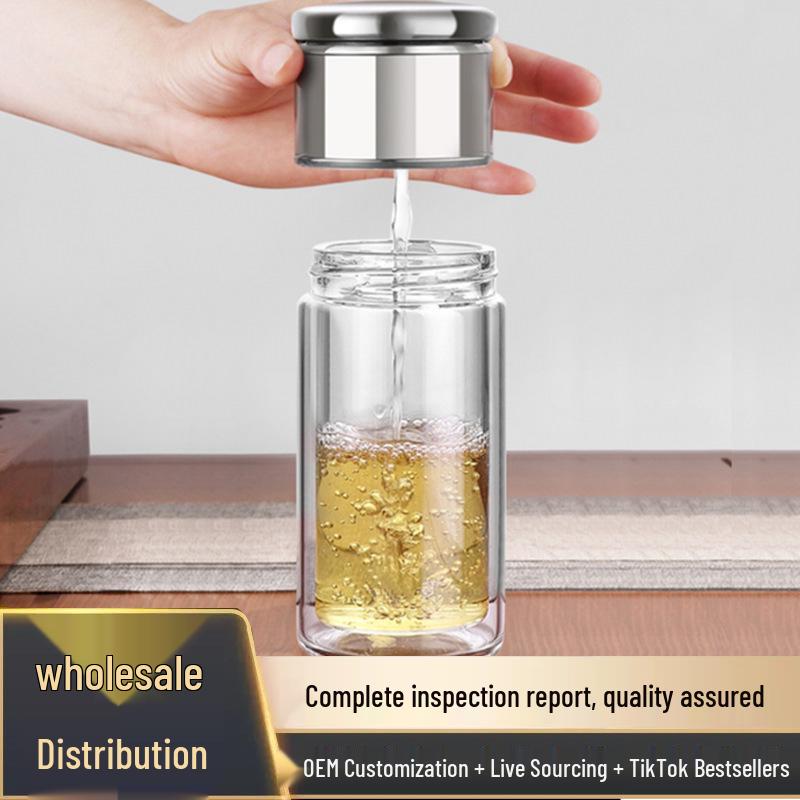 Dual-Layer Glass Tea Infuser Cup with Engraving Options for Men and Women