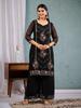 Women Black Embroidered Kurta Palazzo Set with Dupatta Ethnic Party Wear Indian Suit