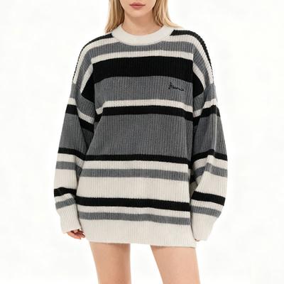 Women's Striped Sweater Y2k Vintage Baggy Knitted Pullover Casual Japanese Style Winter Warm Clothing