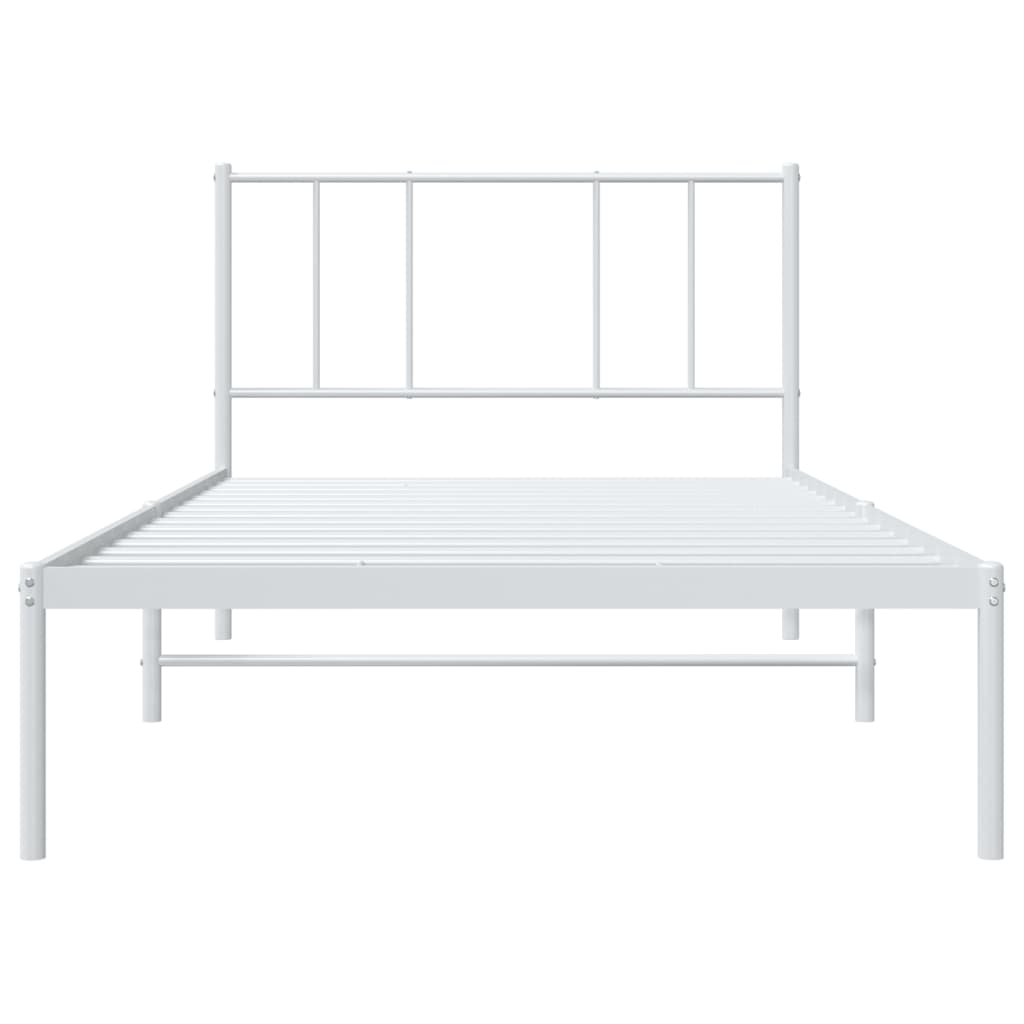 Metal Bed Frame with Headboard White 90 X 200 Cm
