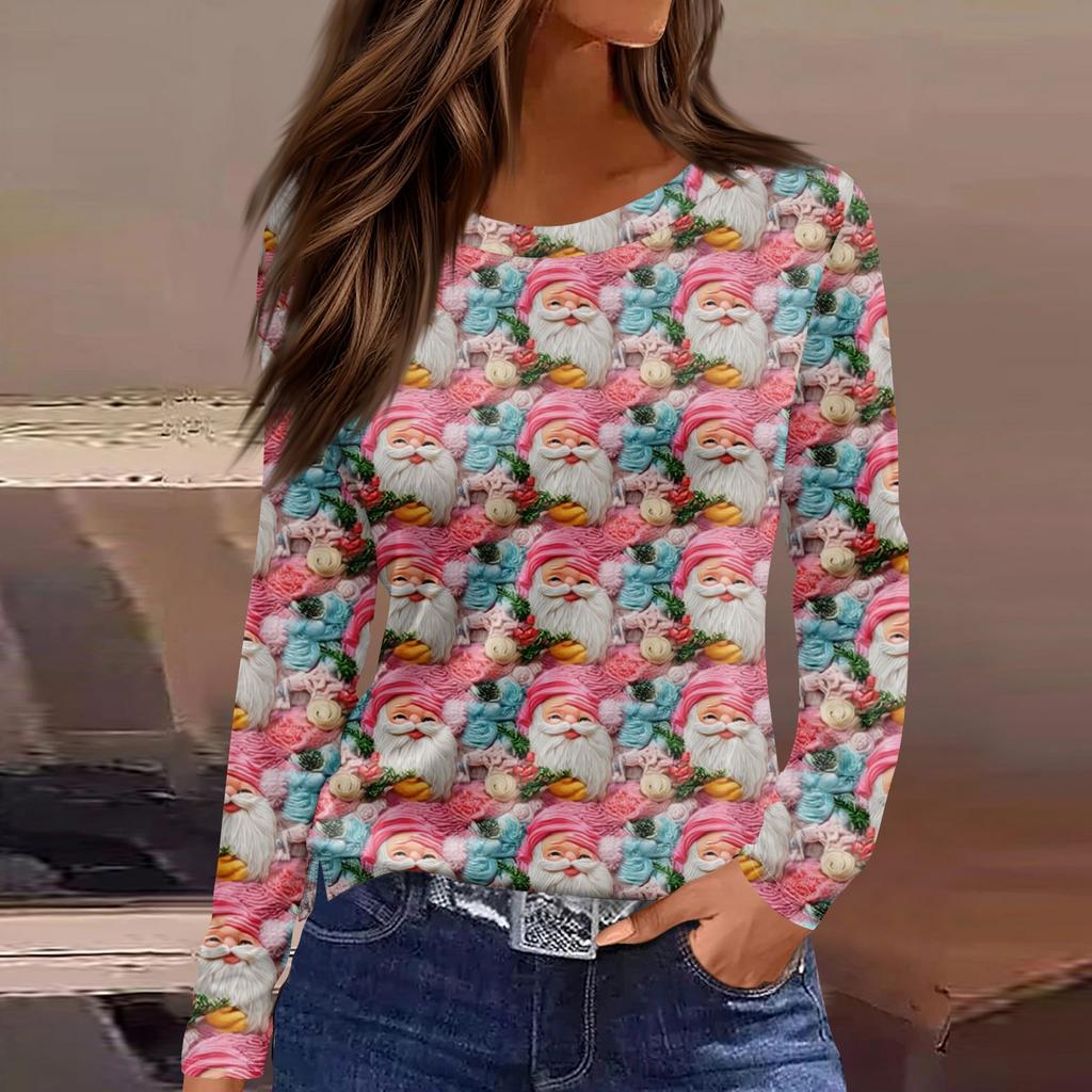 Dámská móda Ležérní Rozparek Lem s kulatým výstřihem Dlouhý rukáv Volný Potištěné tričko Dámské Top