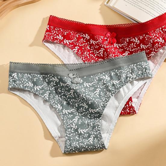 Damsömlösa Bomullsunderkläder Blommig Print Andningsbara Hipster-trosor Mellanhöga Mjuka Stretch Damtrosor