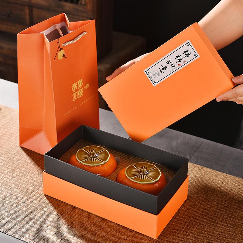 Creative Things Ruyi Tea Can Persimmon Ceramic Sealed Jar Gift Box Set Gift Dried Fruit Candy