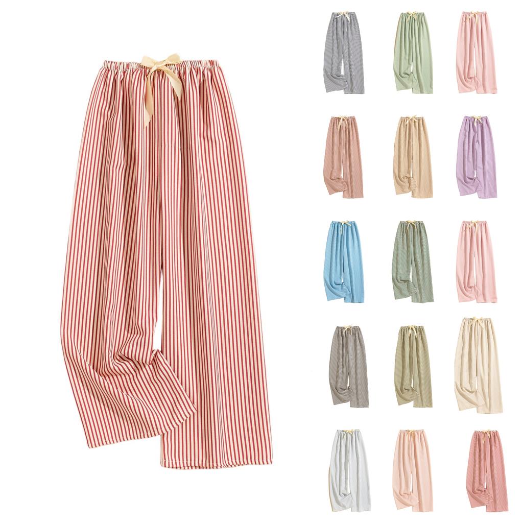 Women's Casual Fashion Sleep Pants Striped Loungewear Pants Wearable As Outerwear High-Waisted Pants