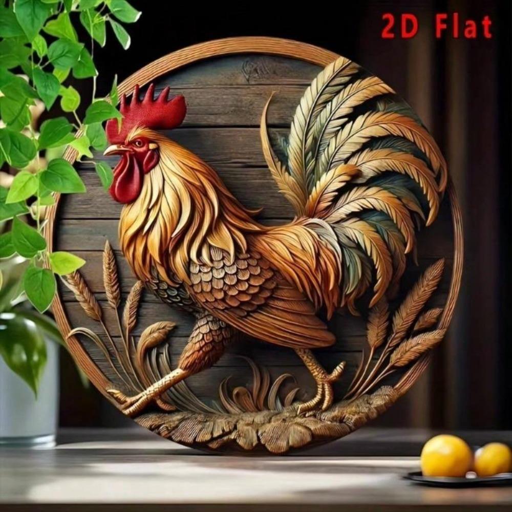 Rooster Metal Wall Art 8 Inch Vintage Style Decorative Plaque For Home Kitchen