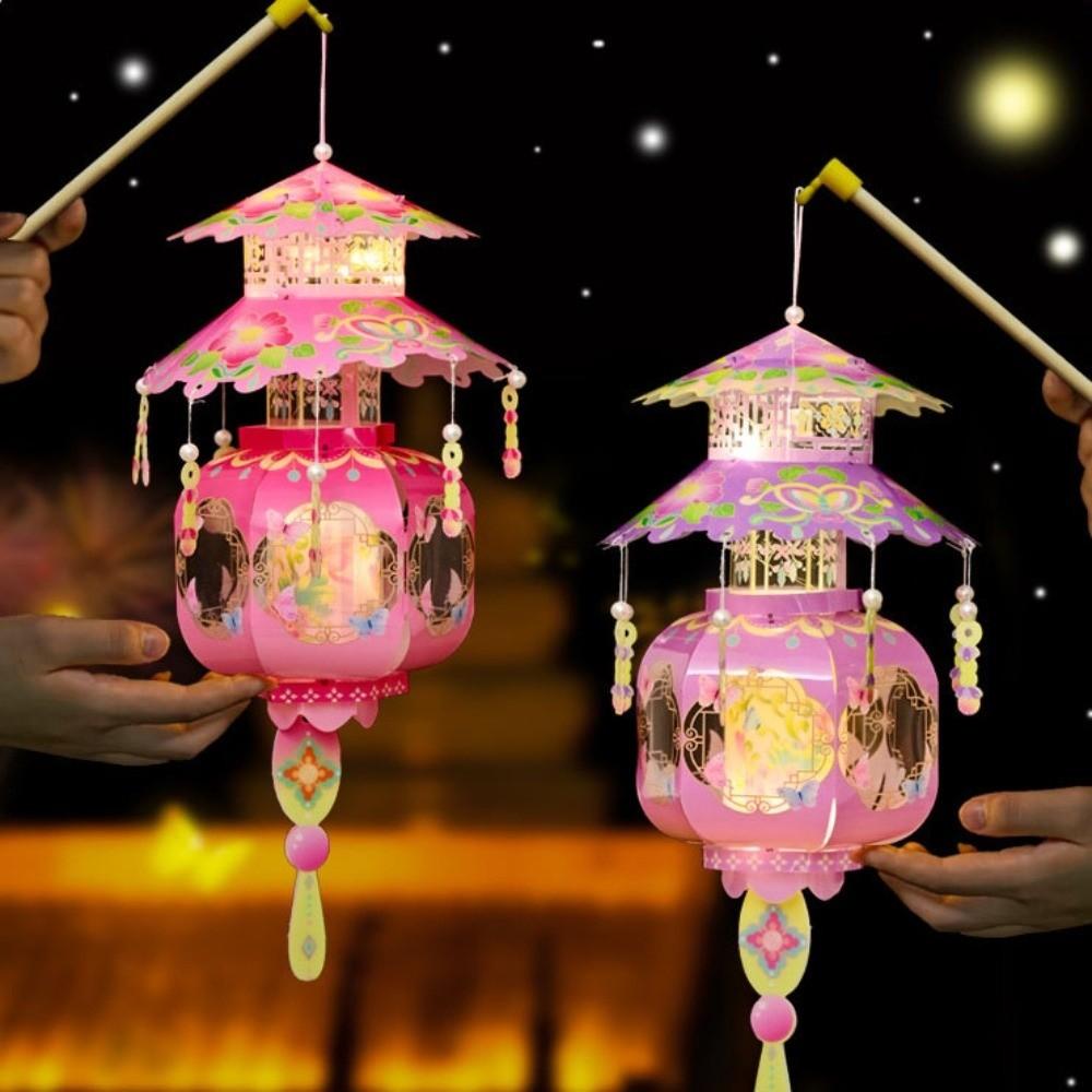 Pagoda DIY Craft Material Kit Lightweight Hanging LED Lantern Handheld Lantern Holiday Decorations