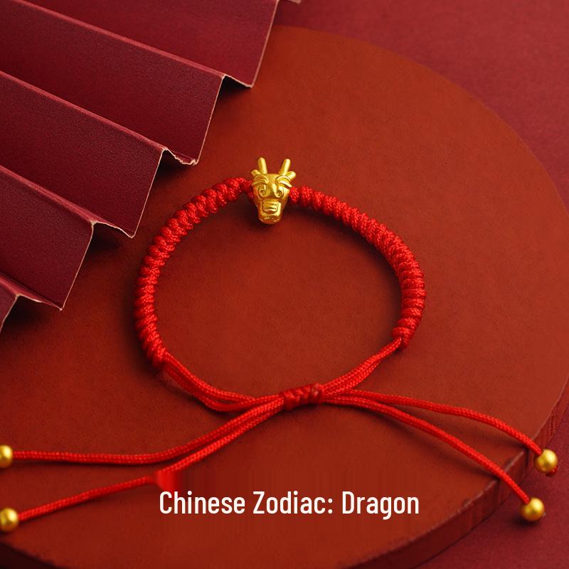 Long-lasting Sand Gold Zodiac Red Rope Bracelet - Chinese Style Couples & Besties Dragon Year Accessory