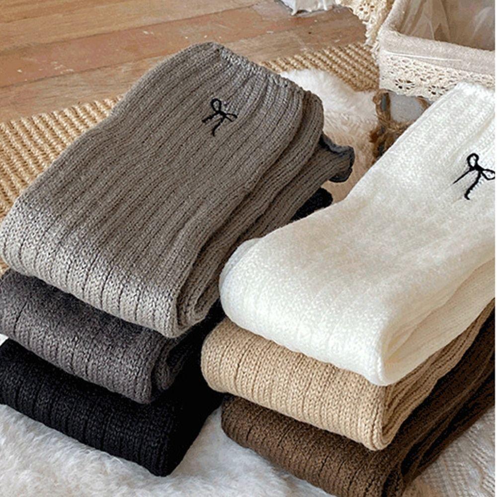 Harajuku Children's Leg Warmers JK Embroidery Bow Socks Kawaii Knitted Leg Cover  Children's