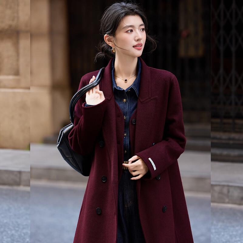 Bailuyu Women's Lapel Faux Two-Piece Wool Blend Coat