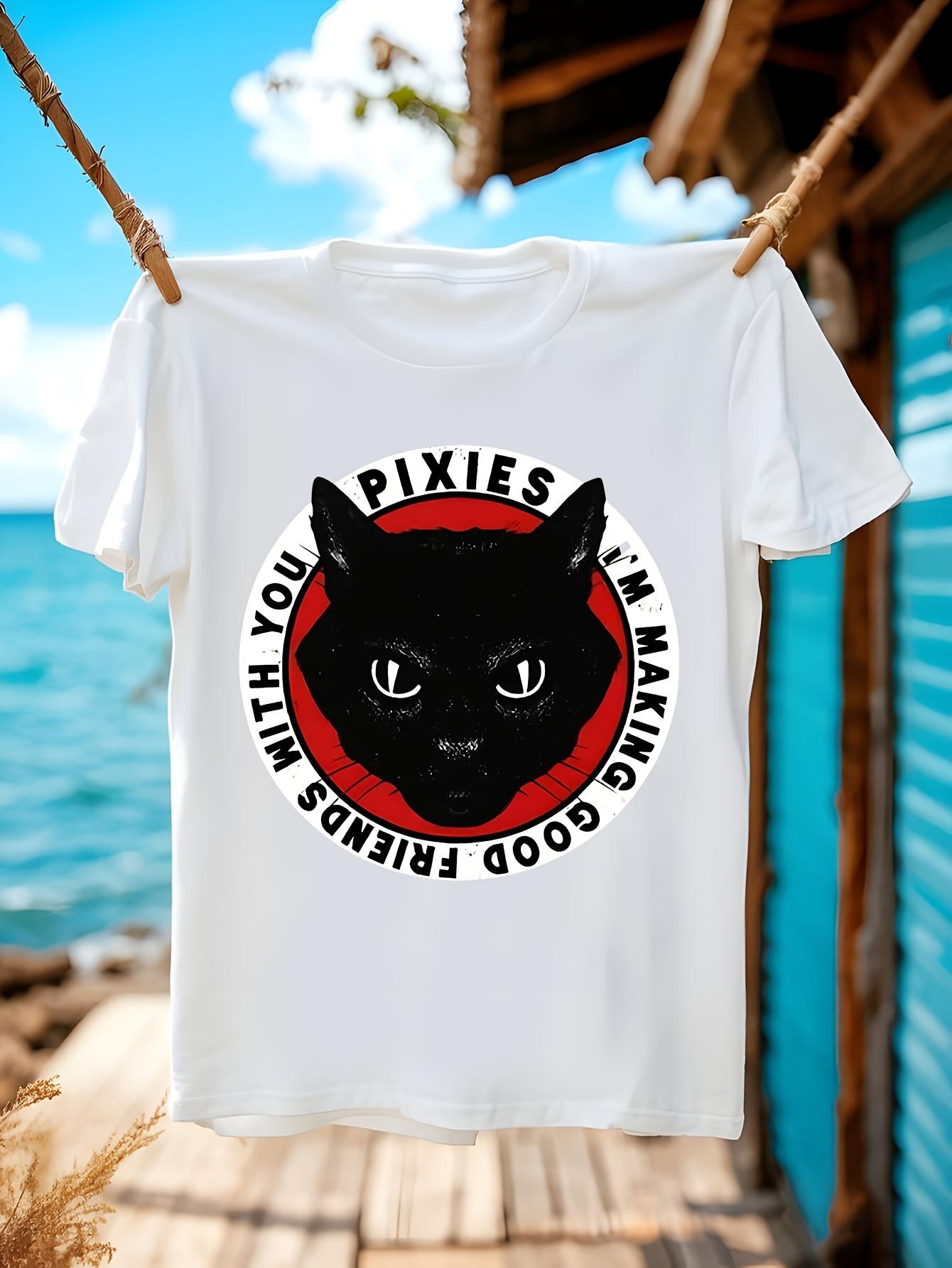Pixies Official Tshirt - White Tee with Black Cat Graphic XXL