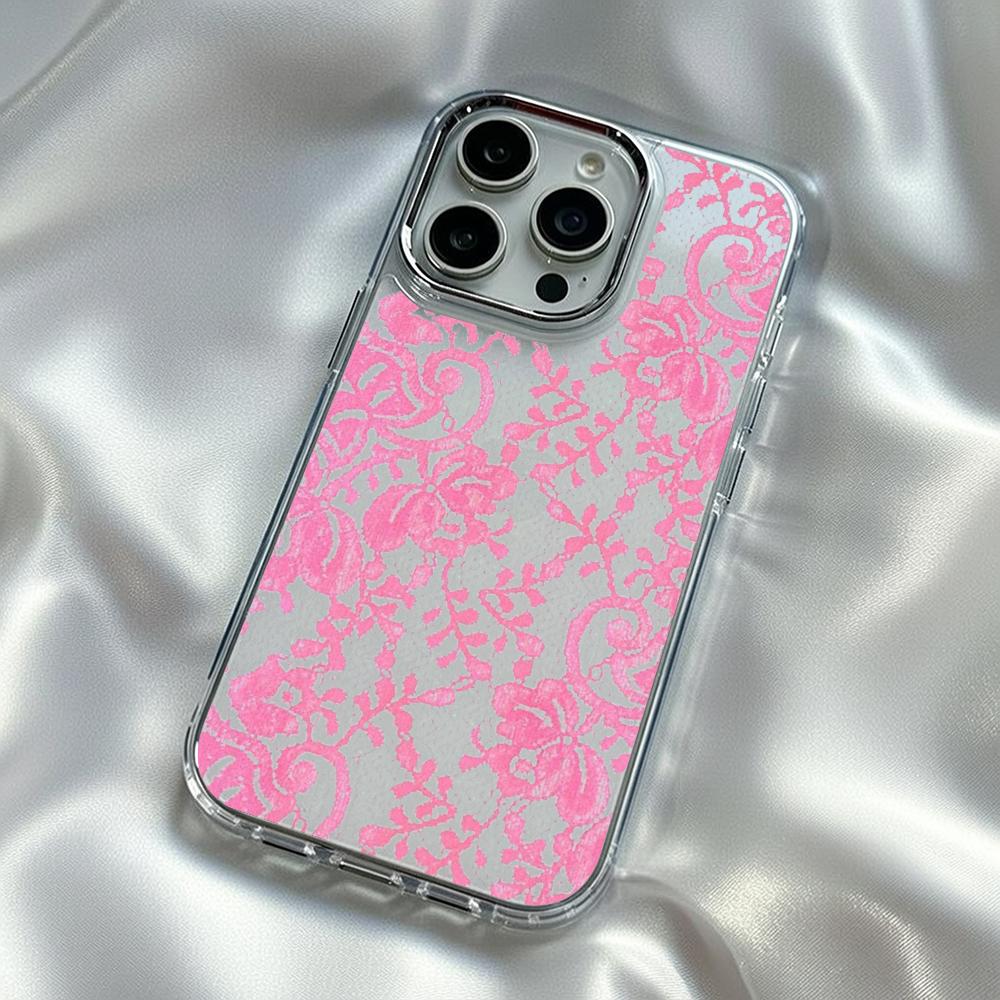 

Sexy Lace Cute pink girly design Phone Case For iPhone17 16 15 14 13 12 Pro Max Plus Electroplated Transparent phone case iPhone 15 Pro