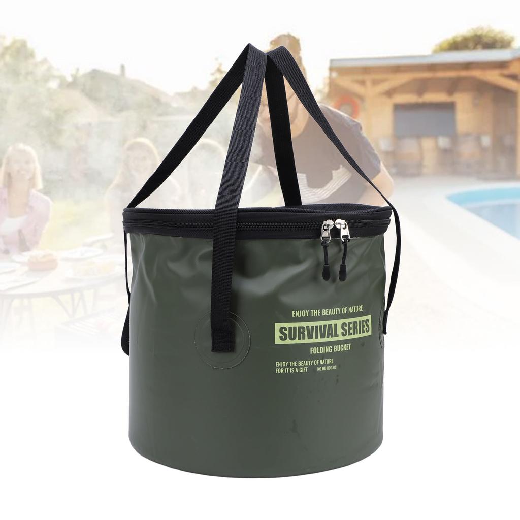 Cloth Folding Bucket with Mesh Pouch Portable Draining Basket Water Container for Outdoor Camping Fishing Car Washing