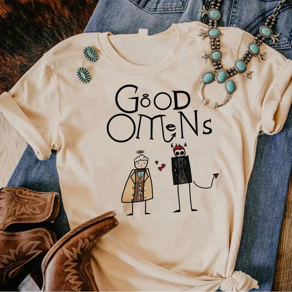 Good Omens T-shirts Women Manga Graphic Harajuku Topwomen Funny Graphic Y2k Clothes  Women Short Fashion Casual Female T Shrit