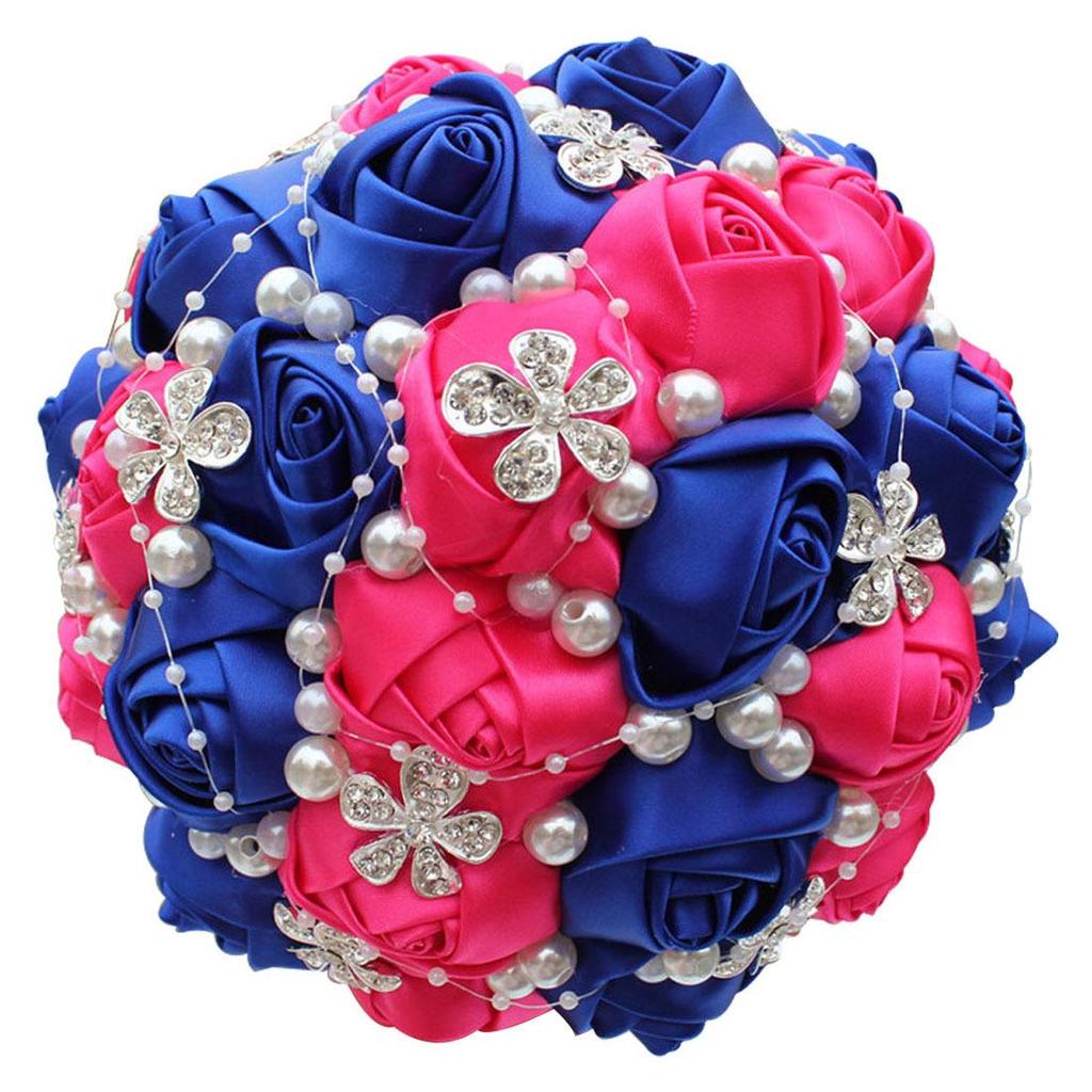 European & American Elegant Ribbon Flower Bridal Bouquet – Beaded Five-Flower Design