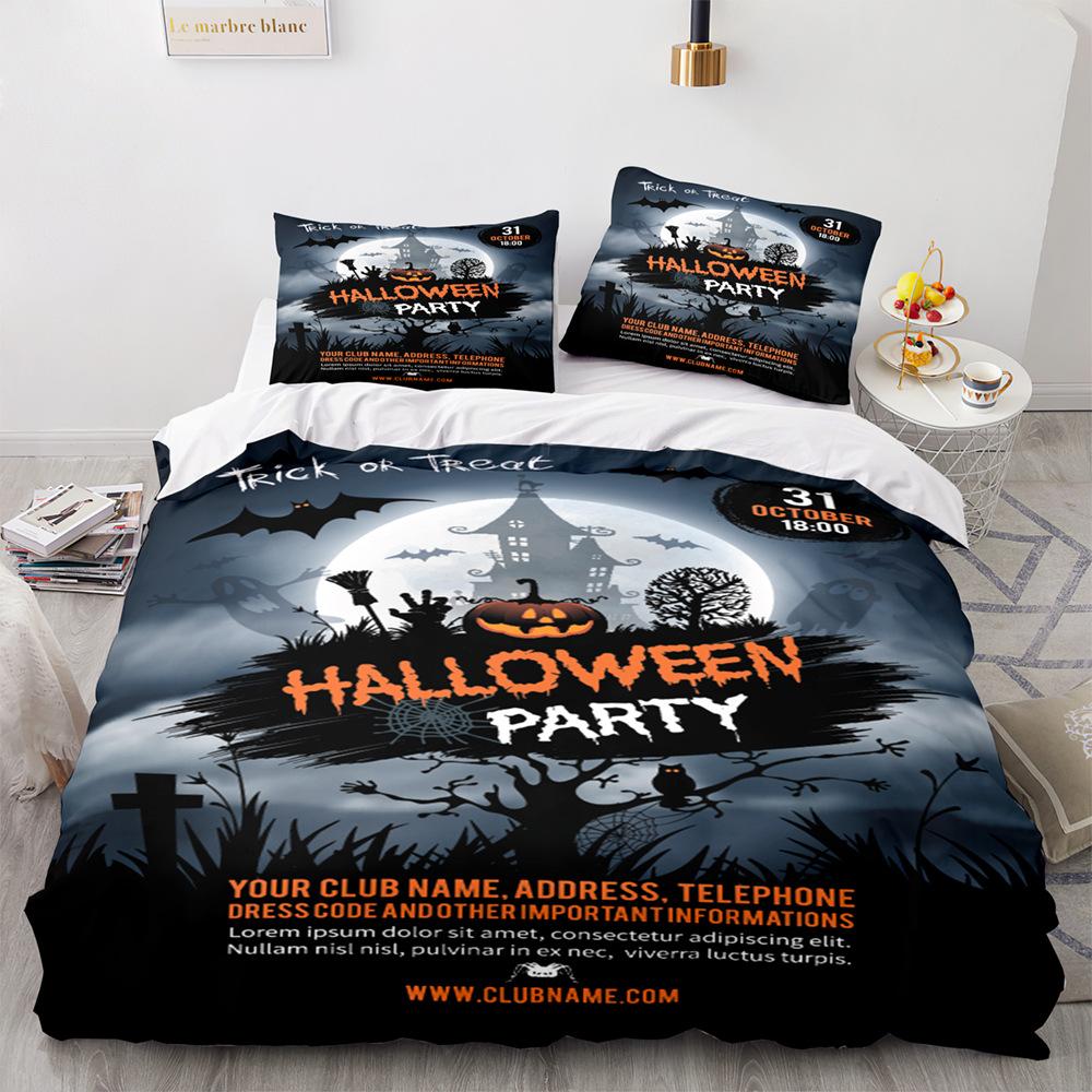 Home Bedding Single Double Bed Full Size Halloween Printed Pillowcase and Quilt Cover 2-3 Pieces of Microfiber Comfortable Quilt Cover