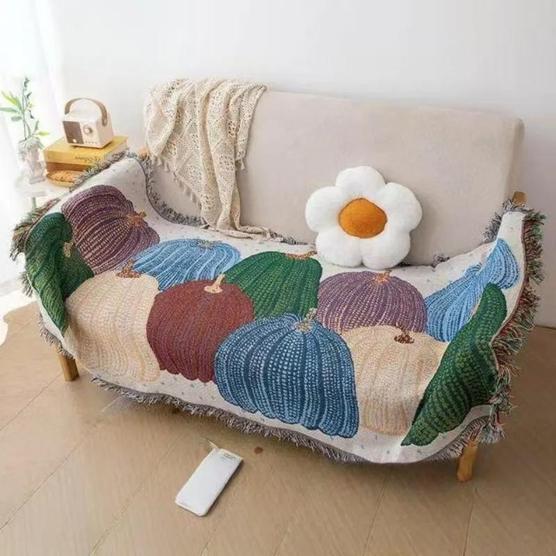 Thickened Knitted Tassel Cover Carpet, Multi Functional Thread Blanket for Sofa Bed and Car Use, 90 * 180cm Modern Cover Sofa