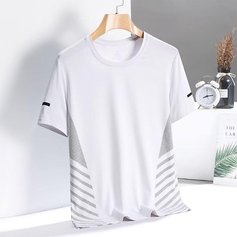 Lauf-T-Shirt Herren Sommer Eis-Seide Dünnes Top Reflektierender Druck Schnelltrocknend Kurzarm Atmungsaktiv Fitness Sport-T-Shirt