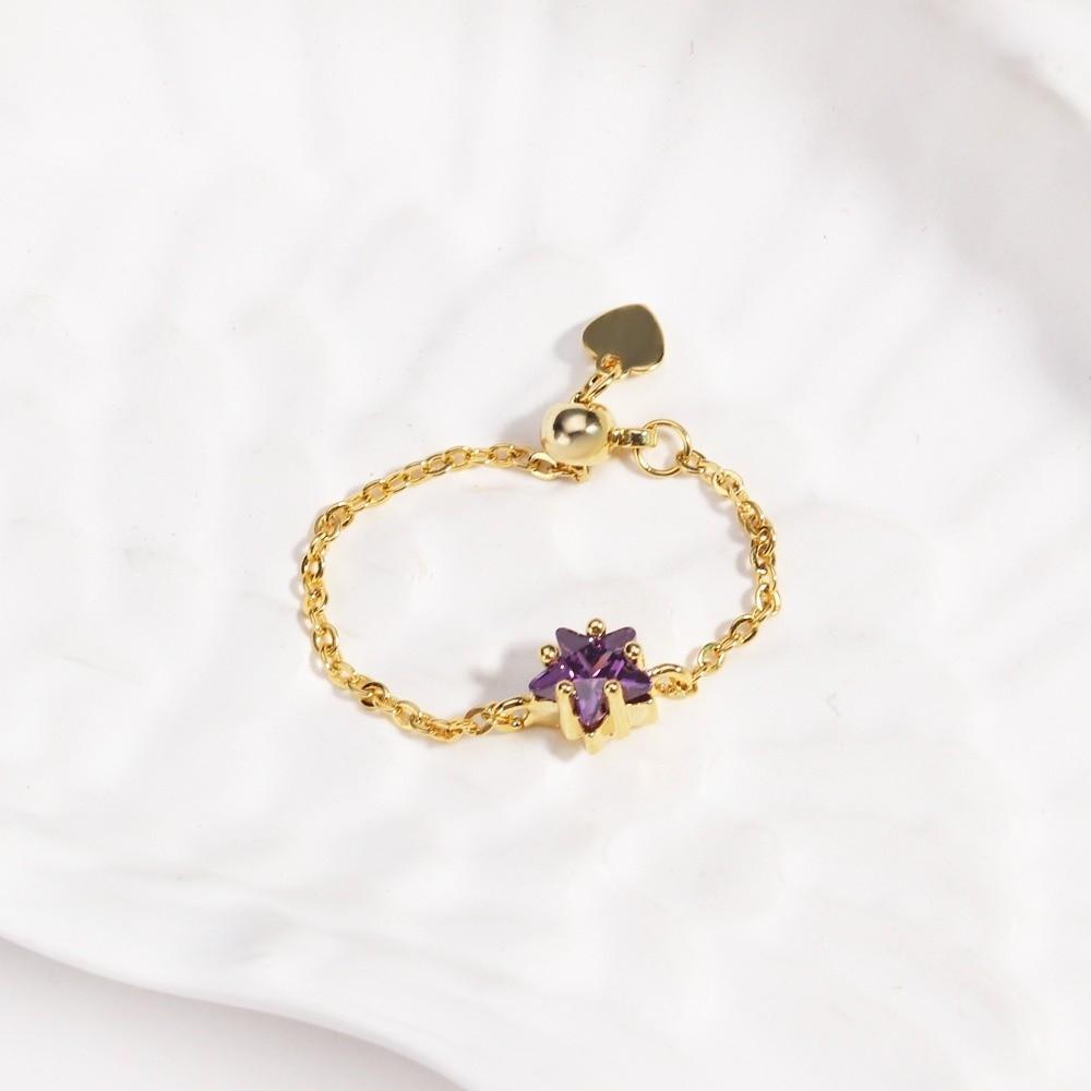 Exquisite Link Chain Ring Colored Pull-out Chain Ring Stackable Rings Adjustable Charm Ring  Gift