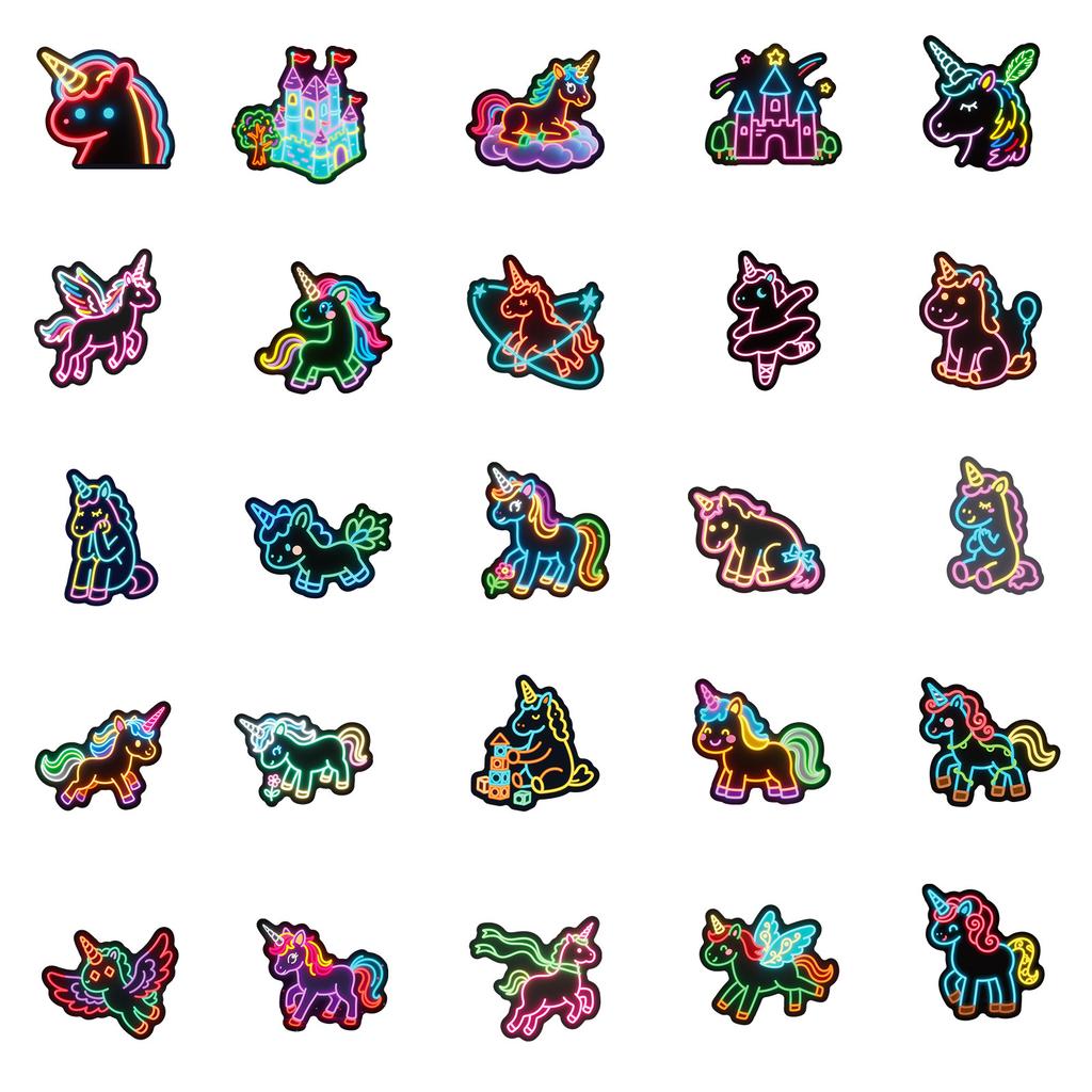 56 Neon Unicorn Graffiti Stickers Cartoon Creative Rainbow Horse Hand Tent Water Cup Decorative Stickers
