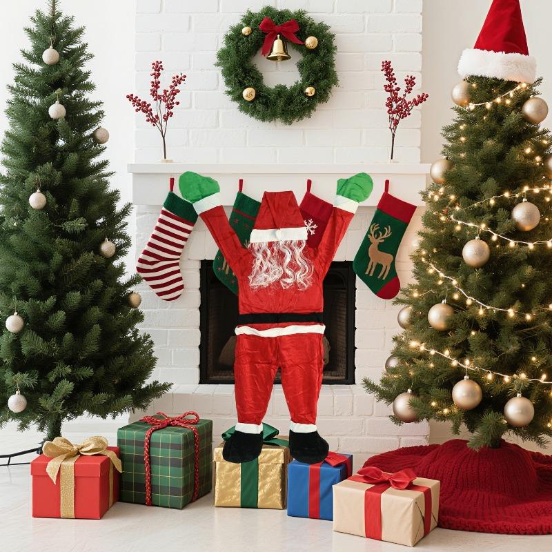 170/110cm Merry Christmas Santa Claus Climbing Window Balcony Roof Chimney Hanging for Outdoor Holiday Party Gift Decorations