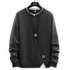 Trendy Men's Solid Color Round Neck Sweatshirt: Stylish, Comfortable, Loose Fit, and Fake Two-Piece Design for Autumn/Winter.